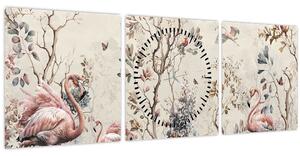 Tablou - Desen de flamingo (cu ceas) (90x30 cm)