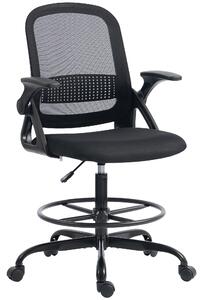 HOMCOM Scaun de Birou Ergonomic, Scaun Rotativ din Plasă, Înălțime Reglabilă și Suport pentru Picioare, Scaun de Birou cu Suport Lombar și Brațe Rabatabile, Capacitate 120kg, Negru | Aosom Romania