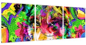 Tablou - Lupul cu graffiti (cu ceas) (90x30 cm)