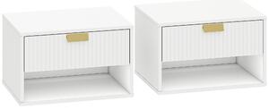 HOMCOM Set de 2 Noptiere Suspendate cu Sertar Decorat și Raft Deschis, Alb | Aosom Romania