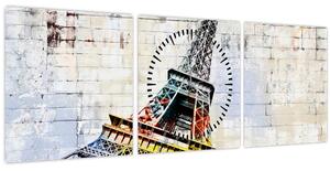 Tablou - Arta digitală a Turnului Eiffel (cu ceas) (90x30 cm)