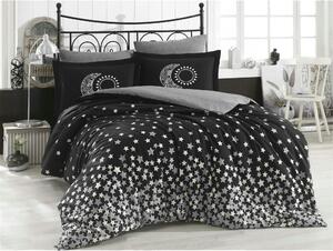 Set lenjerie pat dublu STARS, bumbac, negru/gri, 240x260 cm, cu cearce