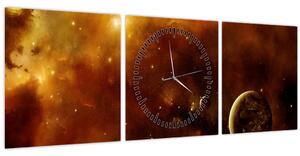 Tablou - Planete cu nebuloasă (cu ceas) (90x30 cm)