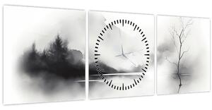 Tablou - pictură cu cerneală de peisaj (cu ceas) (90x30 cm)