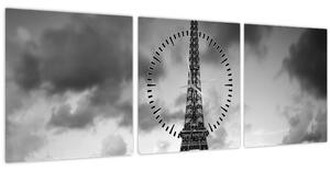 Tablou - Turnul Eiffel și mașina roșie (cu ceas) (90x30 cm)