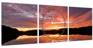 Tablou - Apus de soare peste lac (cu ceas) (90x30 cm)