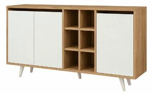 Comoda Seria, PAL melaminat, alb/stejar, 140x40x86 cm
