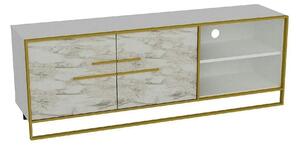 Comoda TV POLKA, alb/auriu, PAL melaminat/metal, 160x39x57 cm