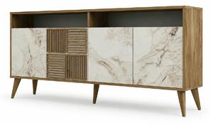 Comoda moderna living MILAN, alun/alb cu efect de marmura, PAL, 180x35