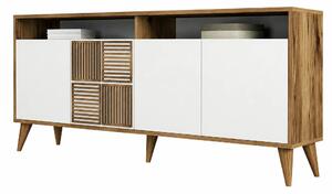 Comoda moderna living Milan, din PAL melaminat, alun/alb, 180x35x79 cm