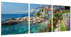 Tablou - Sat pitoresc de coastă (cu ceas) (90x30 cm)