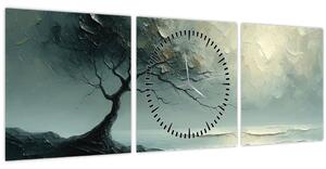 Tablou - pictură în ulei de un copac cu oceanul (cu ceas) (90x30 cm)