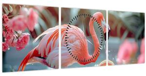 Tablou - Flamingo în iaz (cu ceas) (90x30 cm)