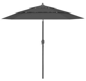 Umbrelă de soare 3 niveluri, stâlp de aluminiu, negru, 2,5 m