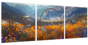 Tablou - Peisaj montan pictat II. (cu ceas) (90x30 cm)