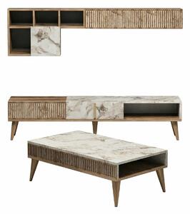 Mobilier living MILAN, alb cu efect de marmura/nuc, PAL melaminat, 3 p