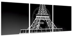 Tablou - Turnul Eiffel, alb-negru (cu ceas) (90x30 cm)