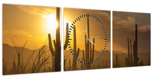 Tablou - Cactuși Saguaro (cu ceas) (90x30 cm)