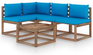 Set mobilier de grădină, 5 piese, cu perne bleu