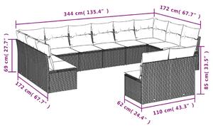 Set mobilier de grădină cu perne, 9 piese, negru, poliratan