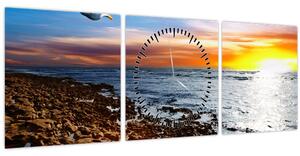Tablou - Pescărușul zboară deasupra coastei (cu ceas) (90x30 cm)