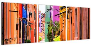 Tablou - Casa colorată în Burano, Veneția (cu ceas) (90x30 cm)