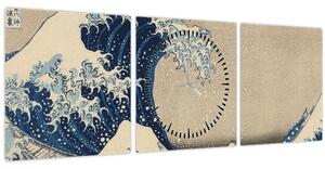 Tablou - Katsushika Hokusai, Under the Wave off Kanagawa, reproducere (cu ceas) (90x30 cm)