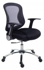 Scaun de birou MAYAH cu brațe, tapițerie din material textil negru, spătar din plasă elastică, suport pentru picioare cromat, MAYAH 