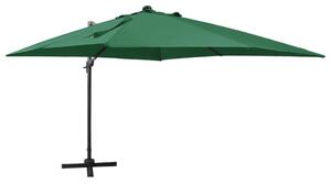 Umbrelă suspendată cu stâlp și LED-uri, verde, 300 cm
