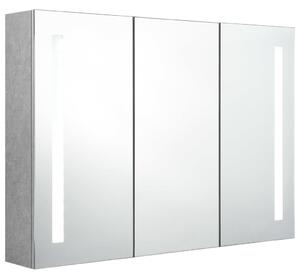 Dulap de baie cu oglindă și LED, gri beton, 89x14x62 cm