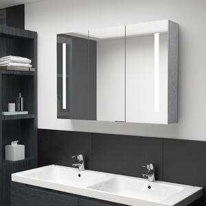 Dulap de baie cu oglindă și LED, gri beton, 89x14x62 cm