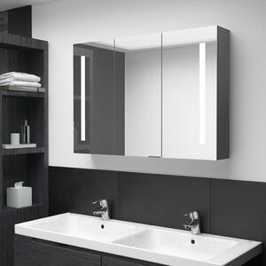 Dulap de baie cu oglindă și LED, gri, 89x14x62 cm