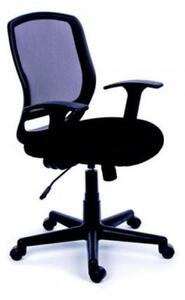 Scaun de birou MAYAH cu brațe, tapițerie din țesătură neagră, spătar din plasă elastică, suport pentru picioare negru, MAYAH 