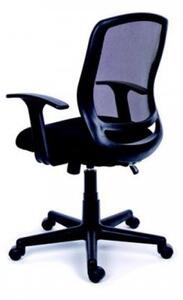 Scaun de birou MAYAH cu brațe, tapițerie din țesătură neagră, spătar din plasă elastică, suport pentru picioare negru, MAYAH "Fun"