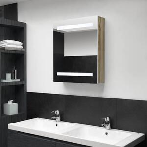 Dulap de baie cu oglindă și LED, alb și stejar, 50x14x60 cm