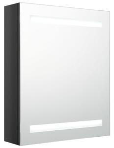 Dulap de baie cu oglindă și LED, negru strălucitor, 50x14x60 cm