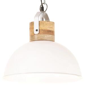 Lampă suspendată industrială alb 32 cm lemn mango E27 rotund