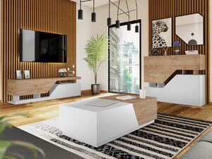 Set mobilier pentru living Belsia (Alb + stejar wotan). 1060578