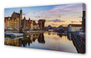 Tablouri canvas Portul din Gdańsk râu răsărit de soare