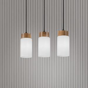 Lamkur Lampă suspendată Markus, sticlă opală/lemn de stejar, lungime 60 cm 3 becuri., reglabil, Alb, Camera de zi / sufragerie, Sticlă, Scandinavă