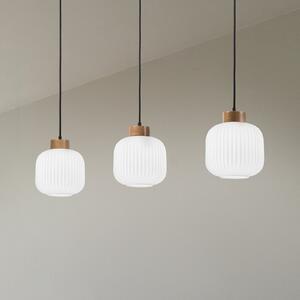 Lamkur Lampă suspendată Harmony, lungime 110 cm, sticlă opală lemn de stejar 3 becuri., reglabil, Alb, Camera de zi / sufragerie, Sticlă, Scandinavă