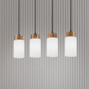 Lamkur Lampă suspendată Markus, sticlă opală/lemn de stejar, lungime 80 cm 4 becuri., reglabil, Alb, Camera de zi / sufragerie, Sticlă, Scandinavă