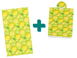 Set de plaja LEMONS – prosop 100×180 cm si poncho 80×145 cm, verde