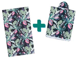 Set de plaja NIGHT BLOSSOM – prosop 100×180 cm si poncho 80×145 cm, negru