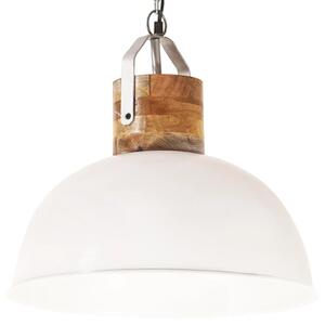 Lampă suspendată industrială, alb, 42 cm, lemn mango E27 rotund