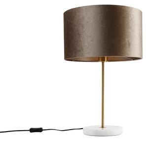 Lampă de masă din alamă cu abajur de catifea gri-maroniu 35 cm - Kaso