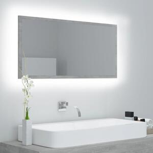 Oglindă de baie cu LED, gri beton, 90x8,5x37 cm, lemn prelucrat