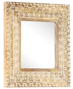 Oglindă sculptată manual, 50x50x2,6 cm, lemn masiv de mango