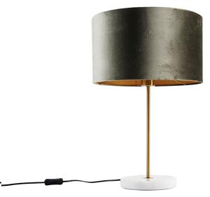 Lampă de masă alamă cu abajur de catifea verde 35cm - Kaso