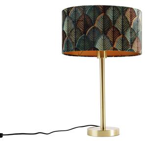 Lampă de masă alamă cu abajur oval din catifea cu design de frunze 35cm - Simplo